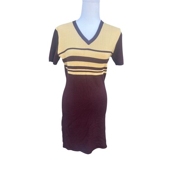 Guess Collection Women's Vintage Knit Bodycon Dress V-Neck Red Brown Size Small - Picture 1 of 7
